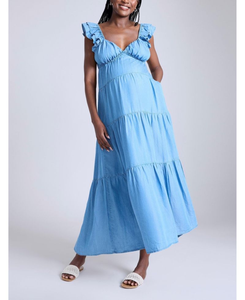 Women's Ruffle Sleeve Tie-Back Maxi Dress - Motherhood