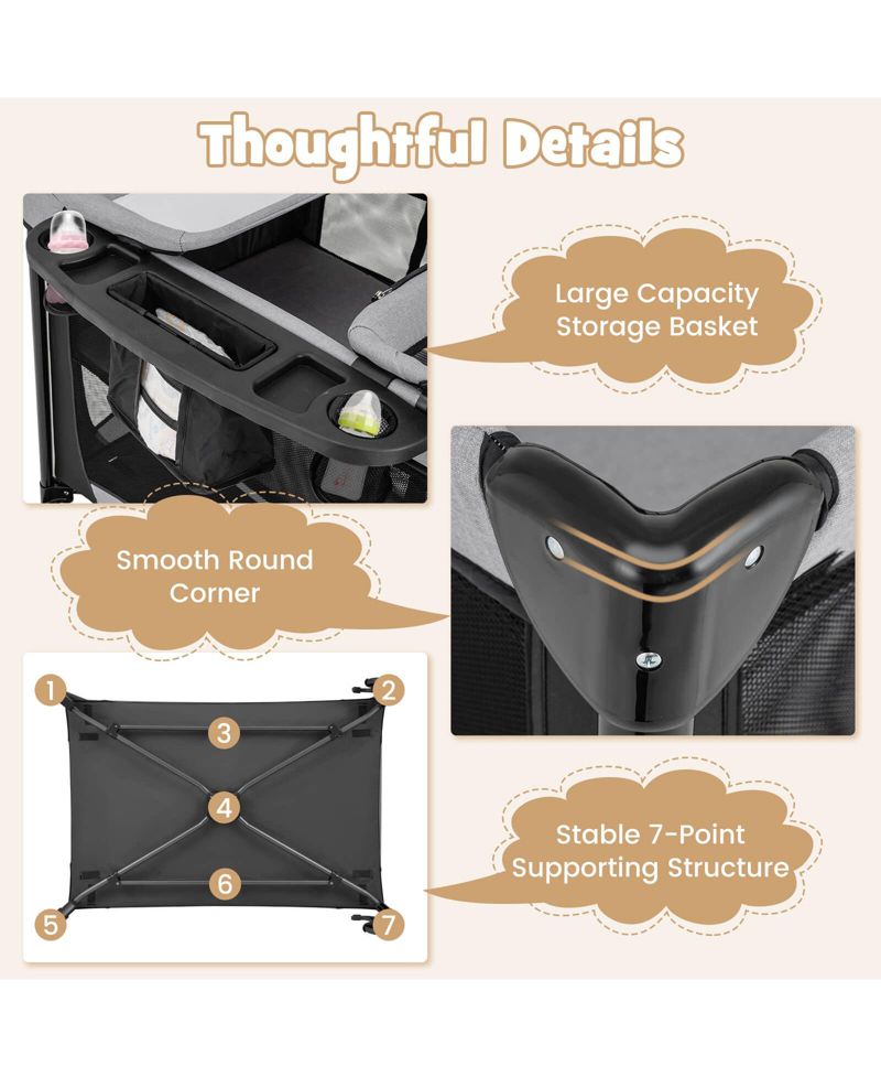 5 in 1 Baby Playard Nursery Center w/ Cradle Storage Basket