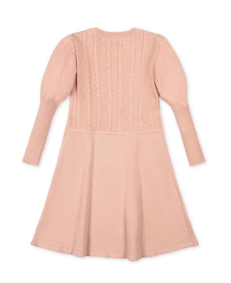 Girls' 4-16 Long-Sleeve Cable-Knit Puff-Sleeve Sweater Dress