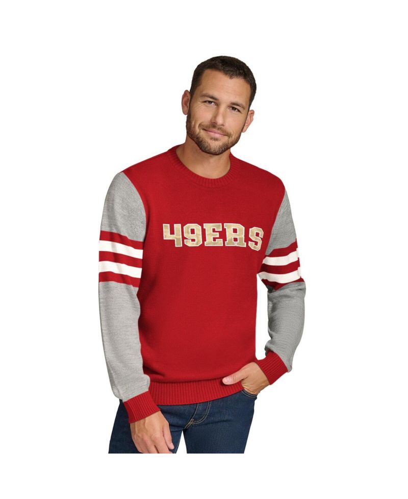 Men's Scarlet/Heather Gray San Francisco 49ers Acrylic Crewneck Pullover Sweatshirt