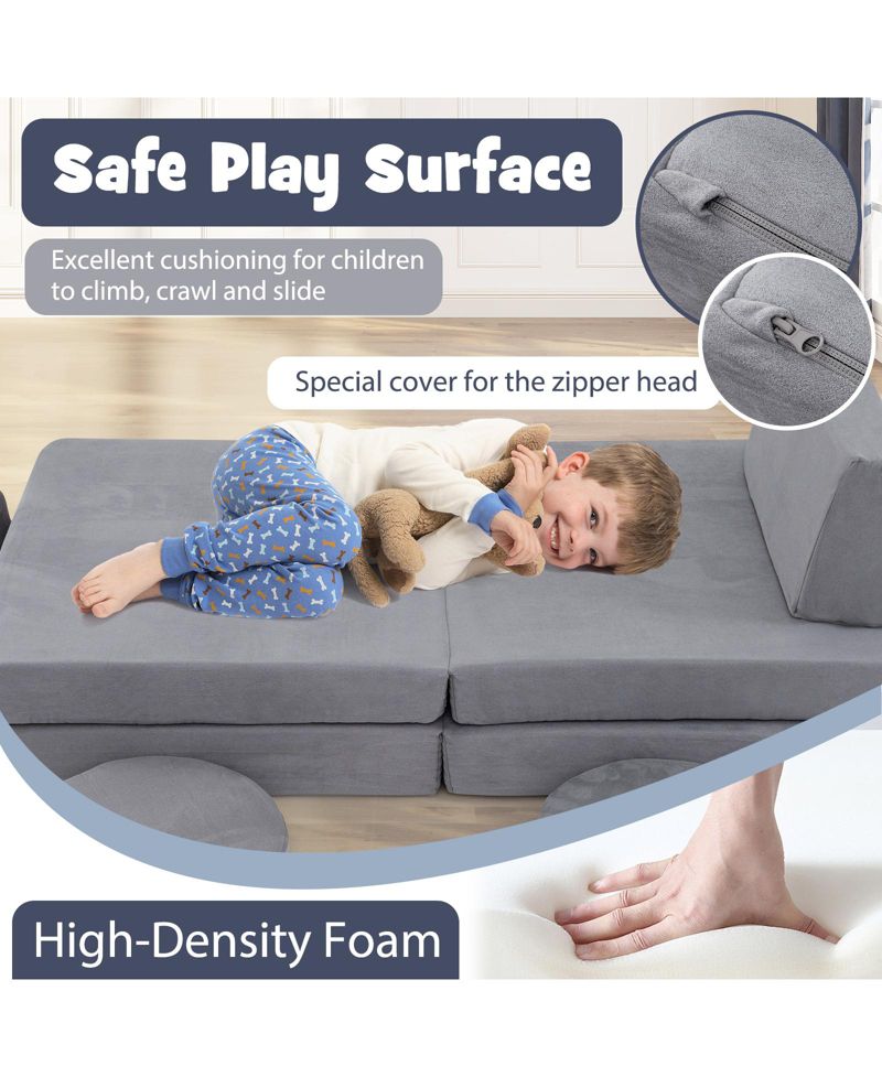 6 Piece Kids Play Sofa Set with Modular Cushions and Washable Covers