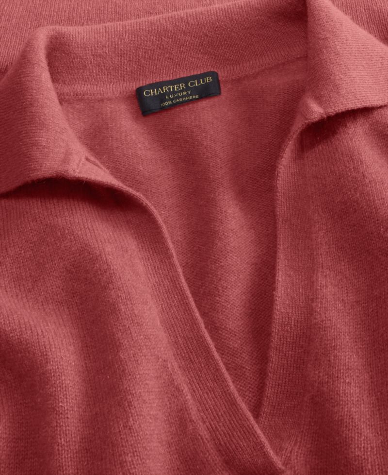 Women's Johnny-Collar 100% Cashmere Long-Sleeve Sweater