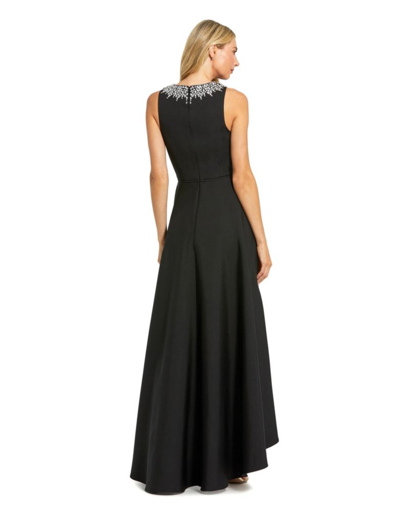 Women's Crepe Embellished Neck High Low Gown