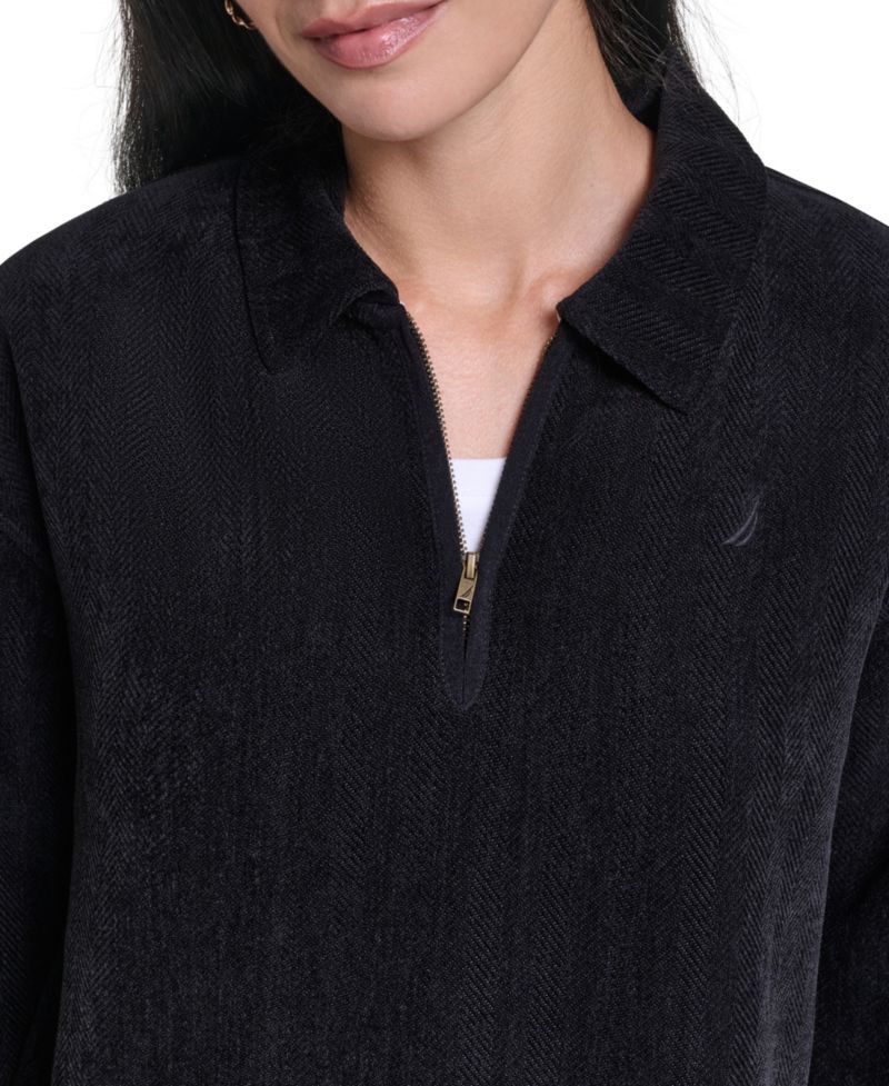 Women's Herringbone Rib Quarter-Zip Pullover Top