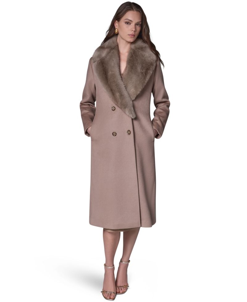 Women's Wool-Blend Faux-Fur-Collar Coat