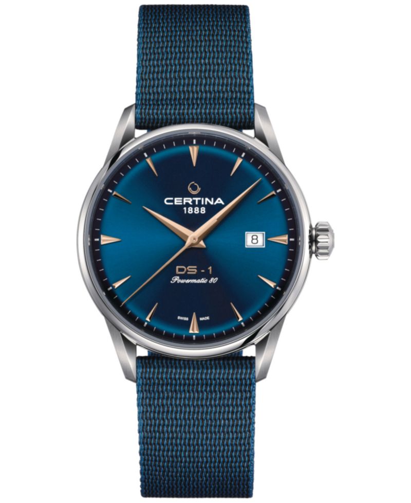 Men's Swiss Automatic DS-1 Blue Synthetic Strap Watch 40mm Gift Set