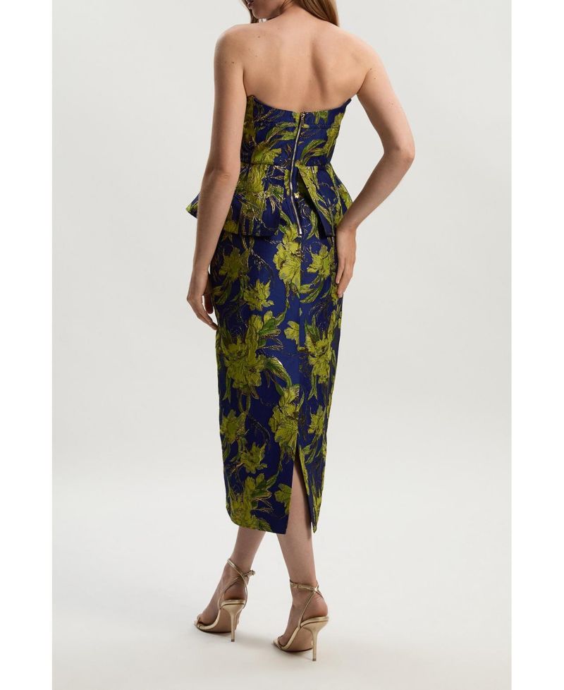 Women's Floral Jacquard Midi Pencil Dress