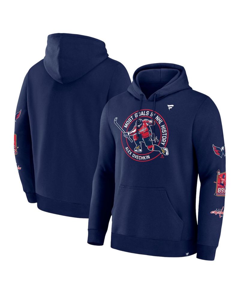 Men's Alexander Ovechkin Athletic Navy Washington Capitals NHL All-Time Leading Goal Scorer Badges Pullover Hoodie