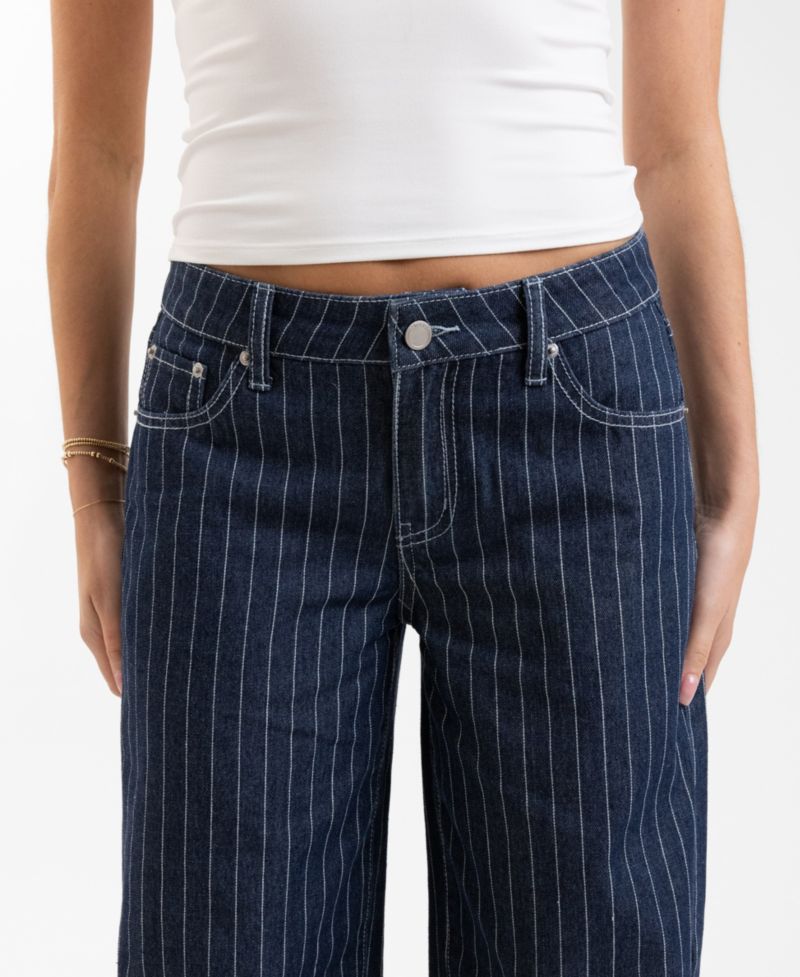 EM + CASS Juniors' Wide Leg Pinstripe Jeans