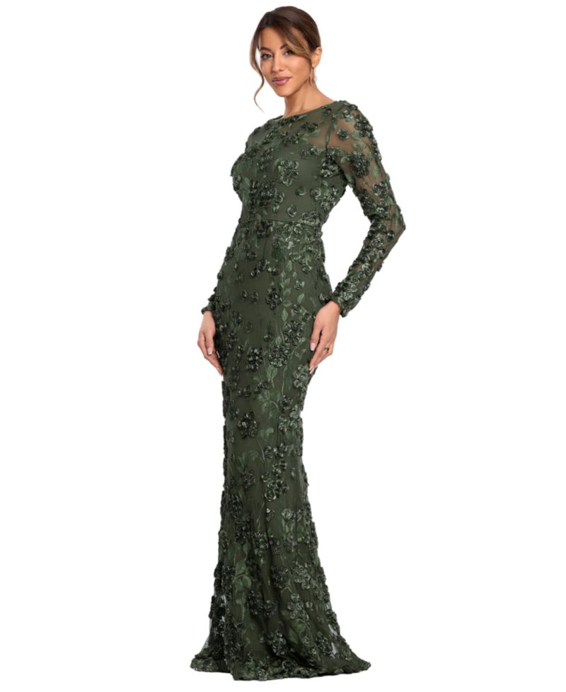 Women's Long Sleeve Rose Flower Dress