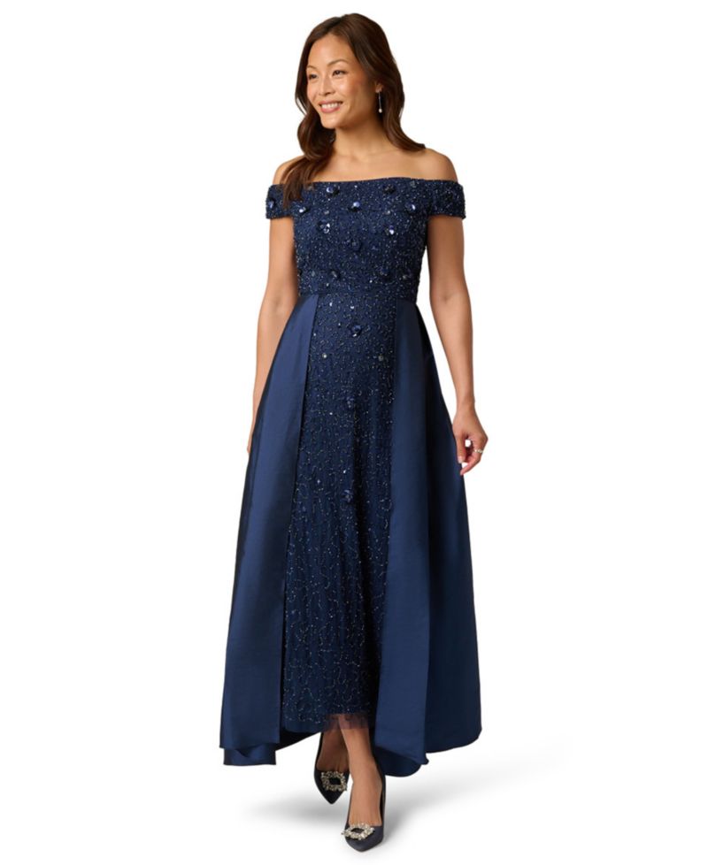 Women's Beaded Taffeta Overlay Ball Gown
