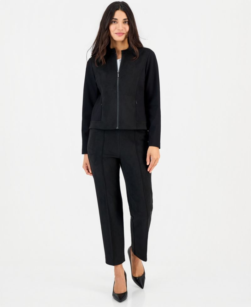 Petite Faux Suede Combo Zip Jacket