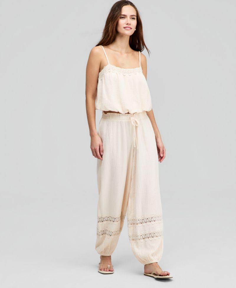 Plus Cotton Crochet-Trim Bubble-Hem Top