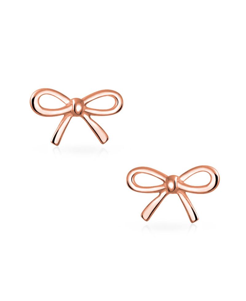 Dainty Ribbon Bow Stud Earrings Rose Gold Plated .925 Sterling Silver