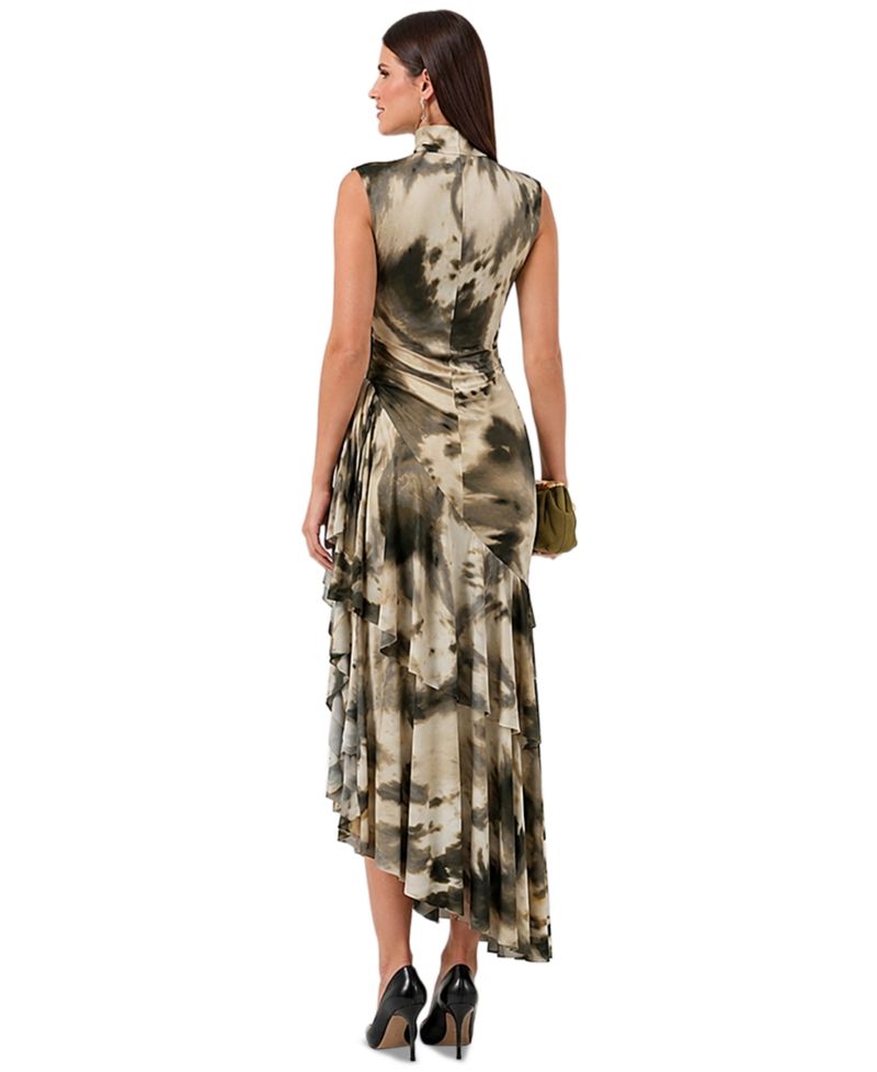 Women's Mock-Neck Asymmetrical-Ruffle Midi Dress