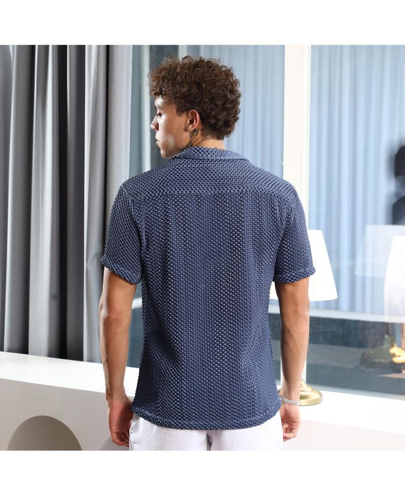 Men's Lapis Blue Puffy-Textured Shirt