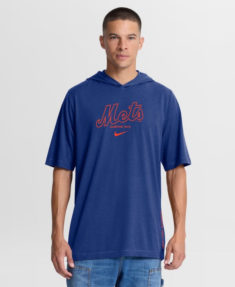 Men's Royal New York Mets Arched Wordmark Tri-Blend Hooded T-Shirt