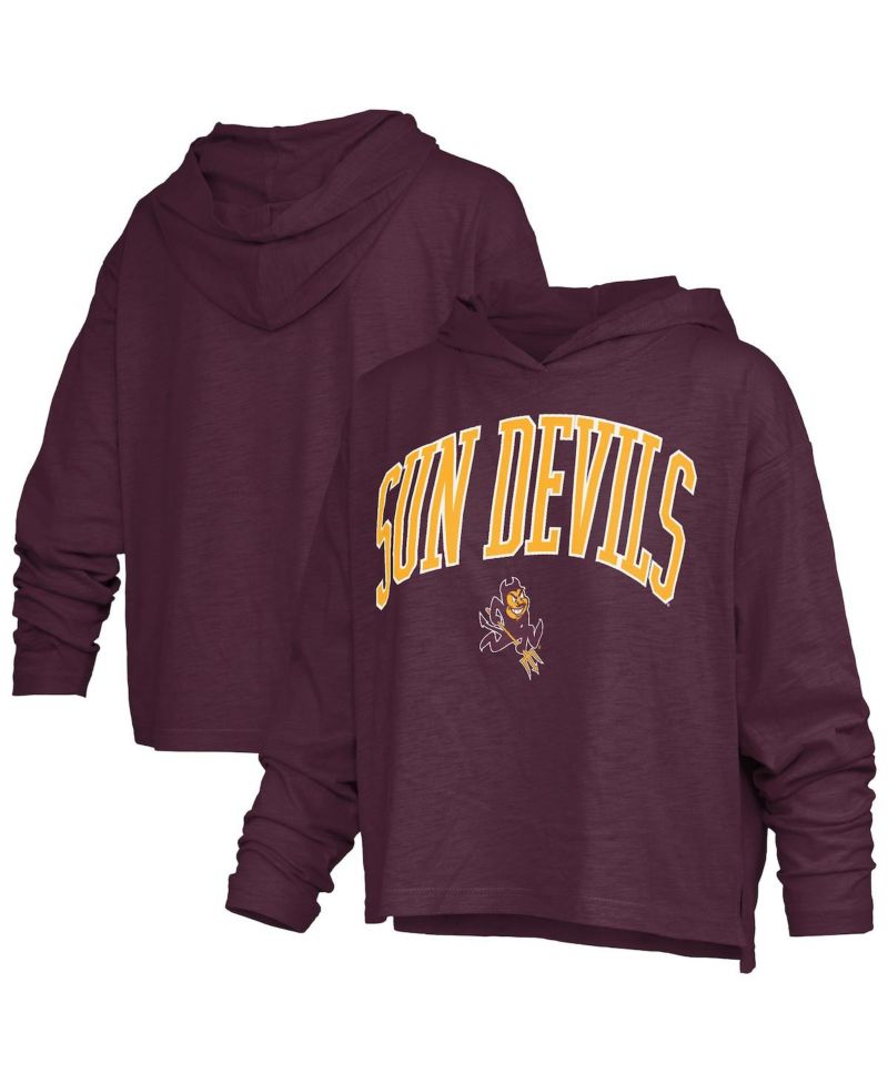 Women's Maroon Arizona State Sun Devils Nelson Arch Over Logo Long Sleeve Hooded Slub T-Shirt