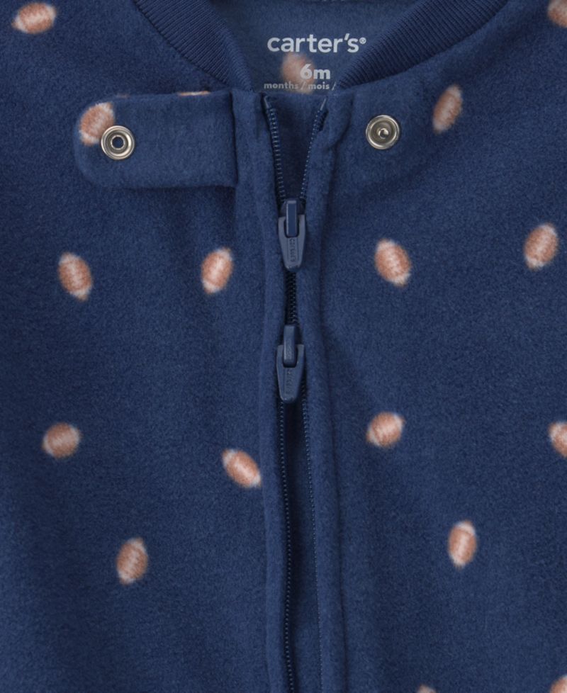 Baby Boys' Football-Print Fleece 2-Way Zip Footed Pajamas