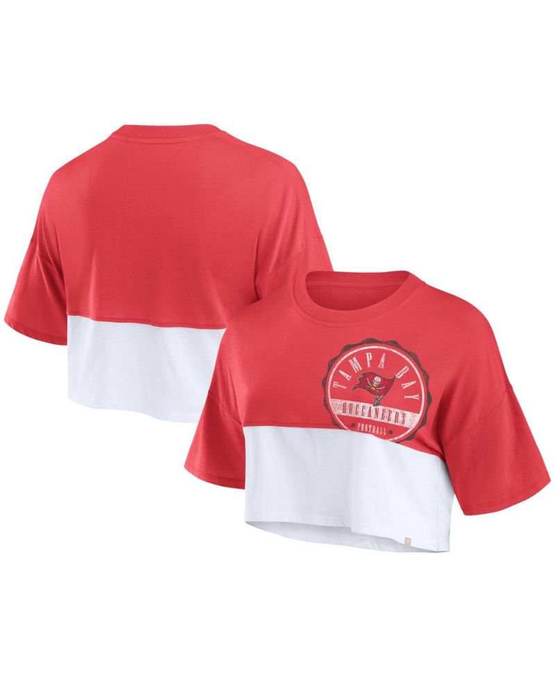 Women's Red/White Tampa Bay Buccaneers Boxy Color Split Cropped T-Shirt