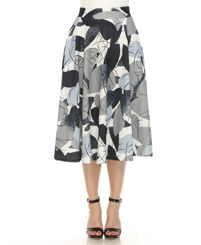Women's Leaf Print Vintage Flared Midi Skirt