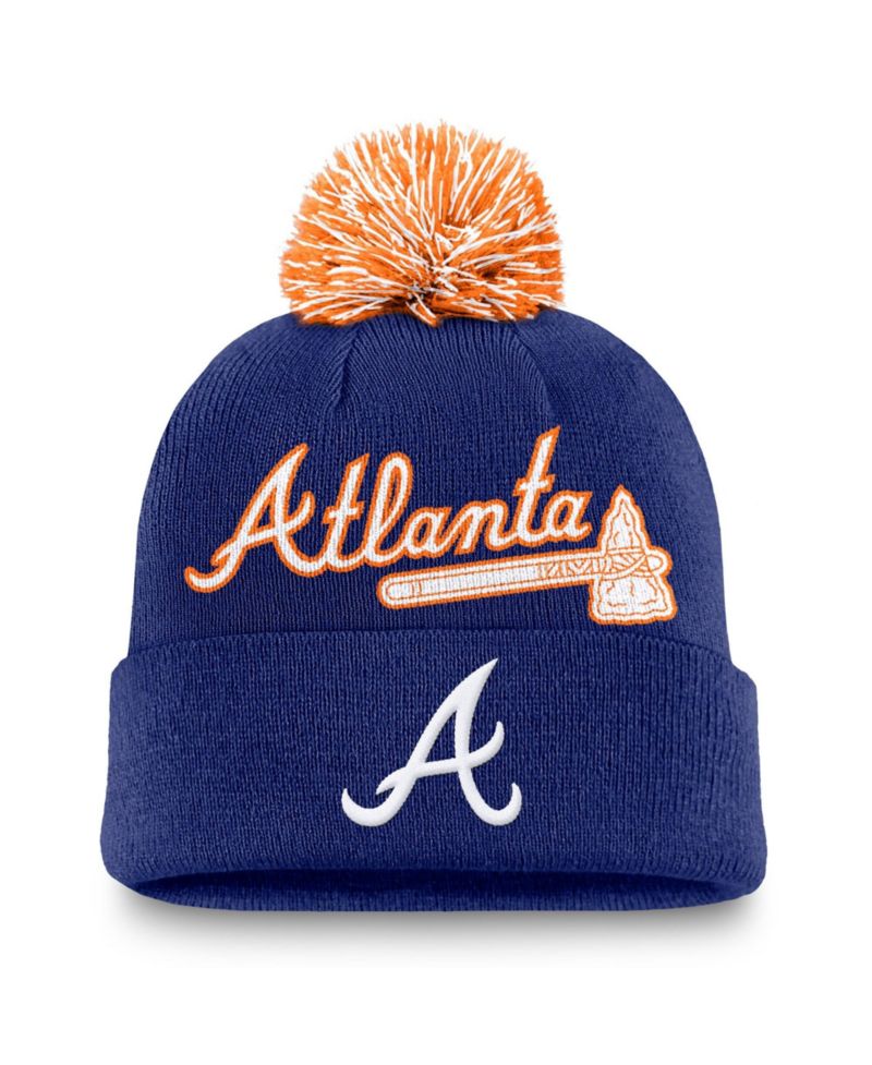 Men's Royal Atlanta Braves Peak Cuffed Knit Hat with Pom