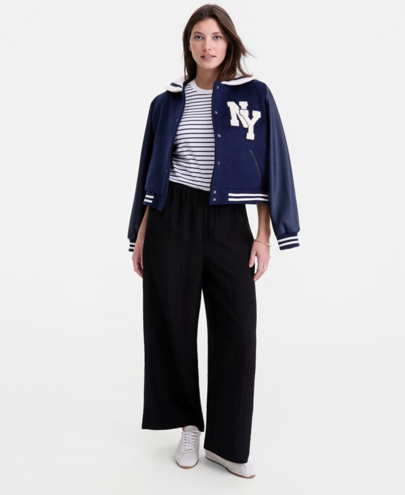Women's Crinkle Satin Wide-Leg Pull-On Pants, Regular & Short