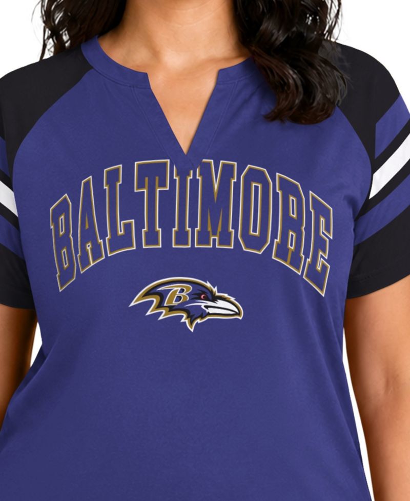 Women's Purple Baltimore Ravens Plus Size Game On Notch Neck Raglan T-Shirt