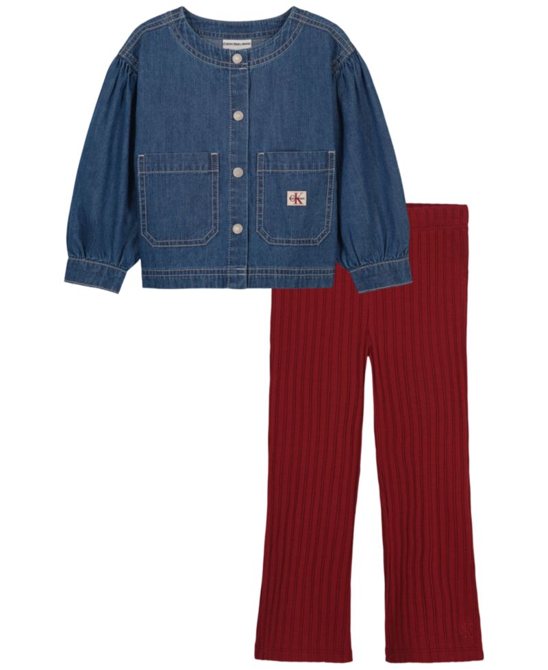 Baby Girls' Denim Long-Sleeve Top and Pants, 2-Piece Set