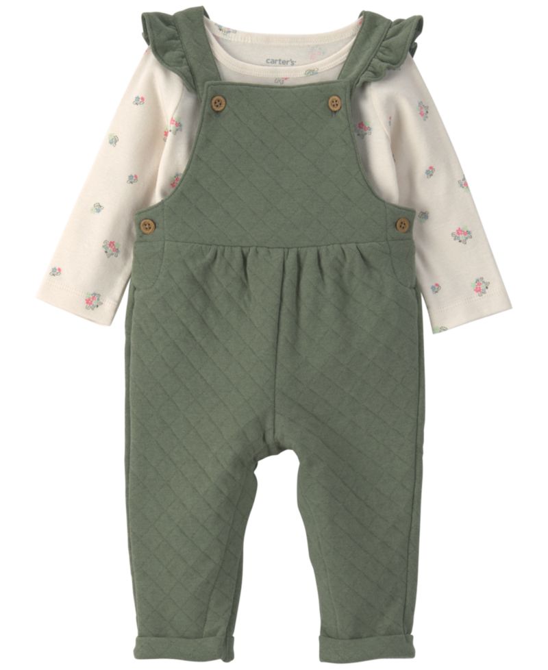 Baby Girls' Printed T-Shirt and Quilted Overall, 2-Piece Set