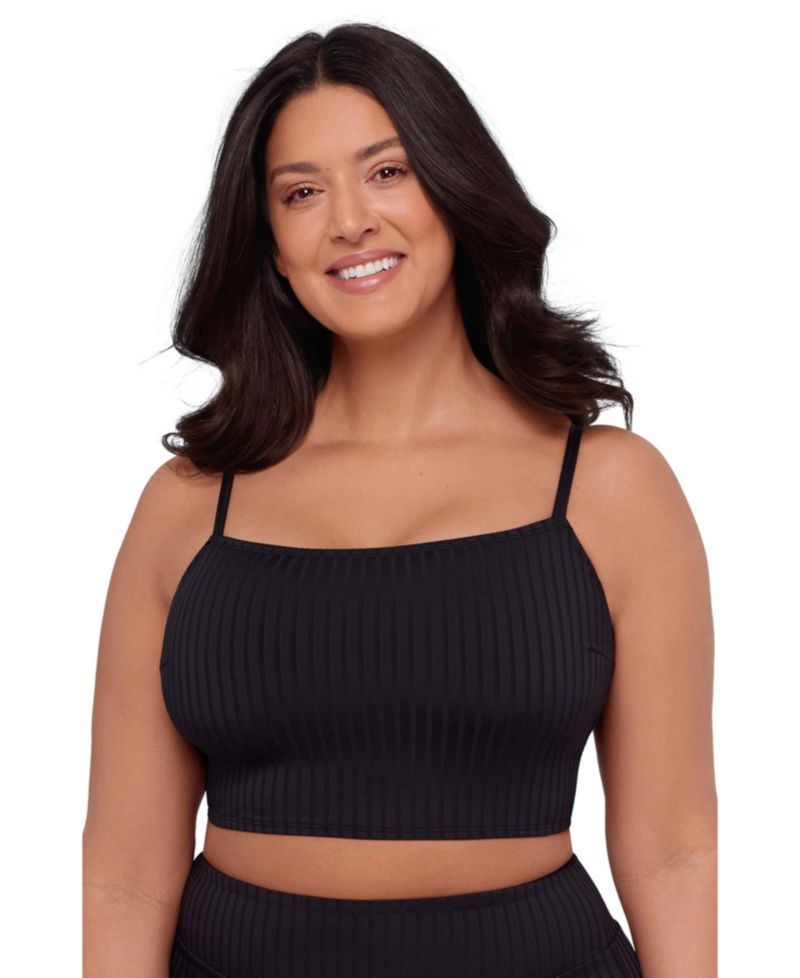 Women's Supportive and Sculpting Ribbed Square-Neck Midkini Swimsuit Top