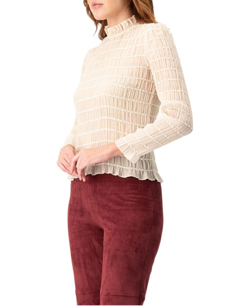 Women's Textured Long Sleeve Blouse with High Neck
