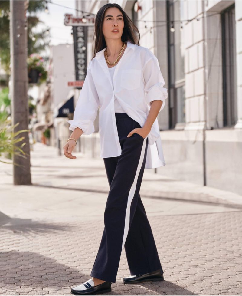Women's Sport Knit High Rise Relaxed Straight Leg Side Stripe Pants