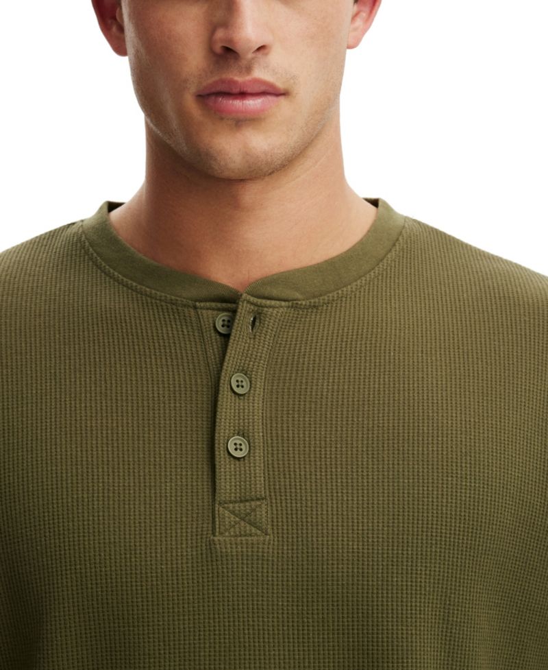 Men's Long-Sleeve Waffle-Knit Henley