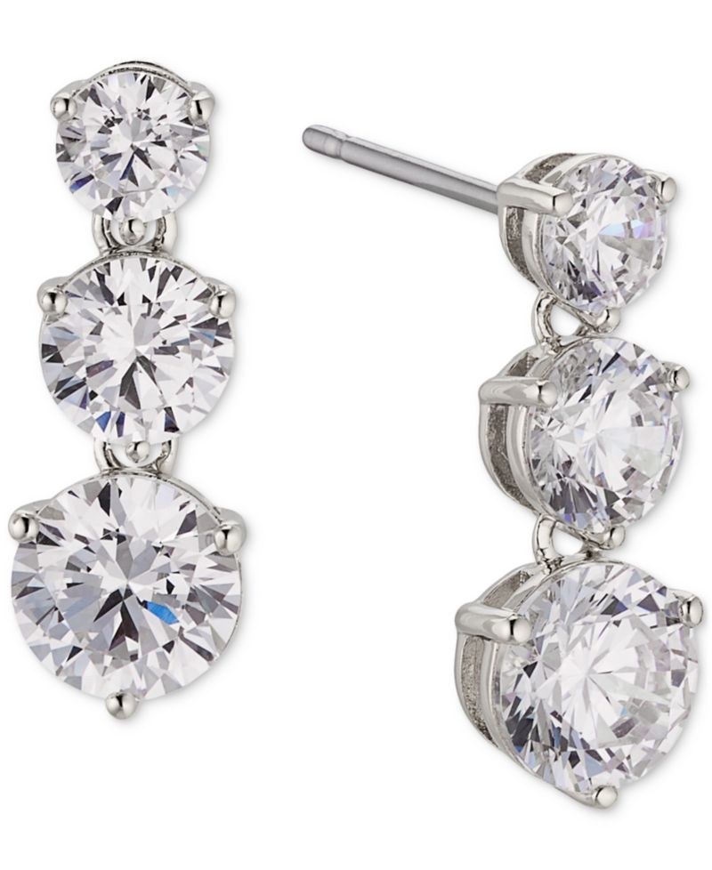 Silver-Tone Cubic Zirconia Graduated Triple Drop Earrings