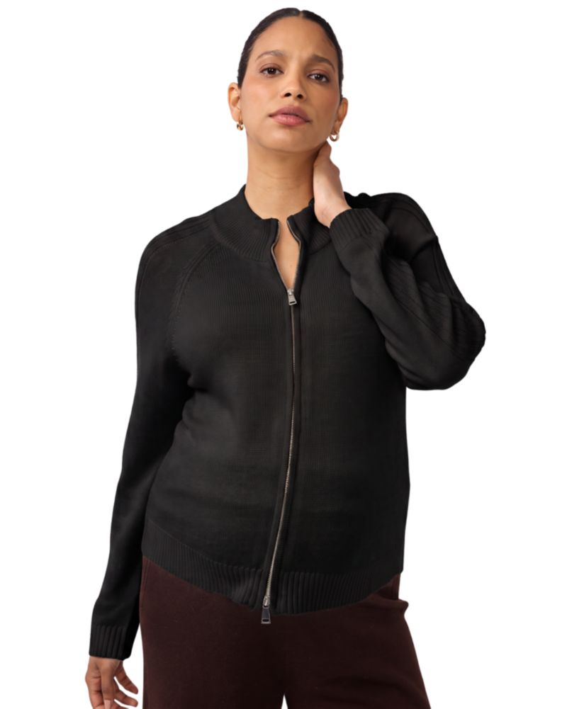 Maternity Funnel Neck Two-Way Front Zipper Raglan Cardigan