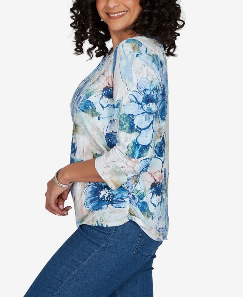 Petite Etched Floral Ruched Sides Top