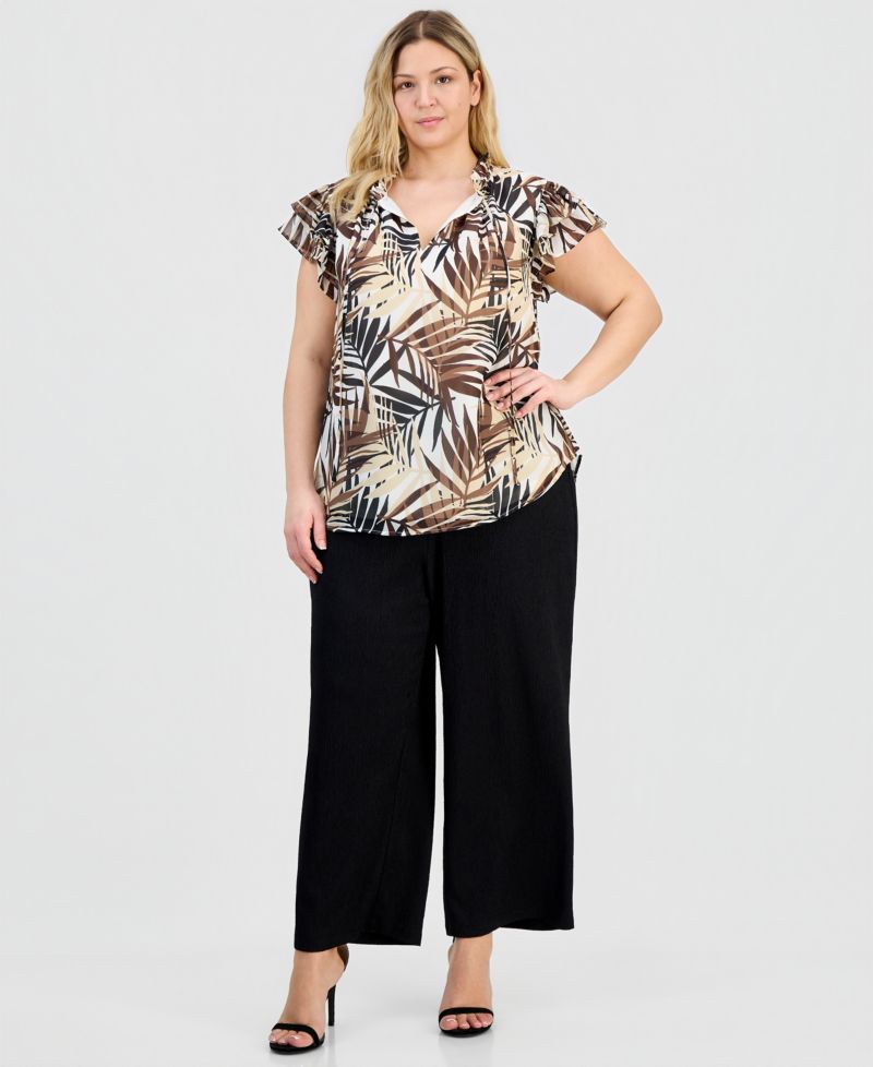 Plus Size Ruffle-Sleeve Tie-Neck Blouse