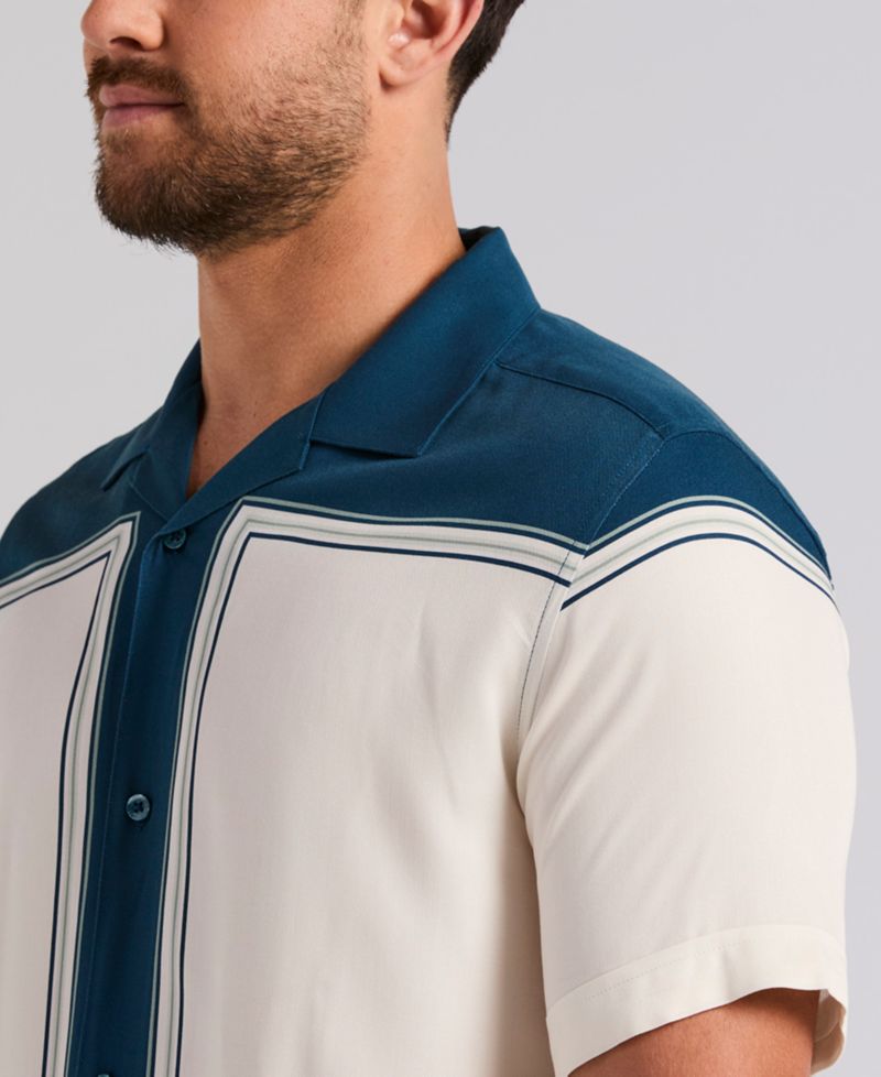 Men's Color Block Short-Sleeve Button-Down Shirt