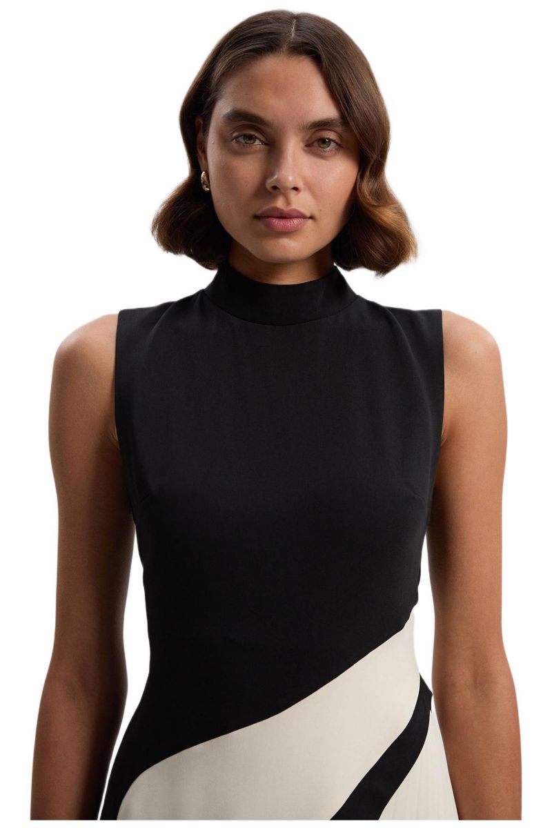 Women's Sculptural High-Neck Pleated Midi Dress