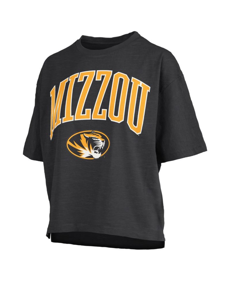 Women's Black Missouri Tigers Nelson Arch Over Logo Waist Length Oversized Slub T-Shirt