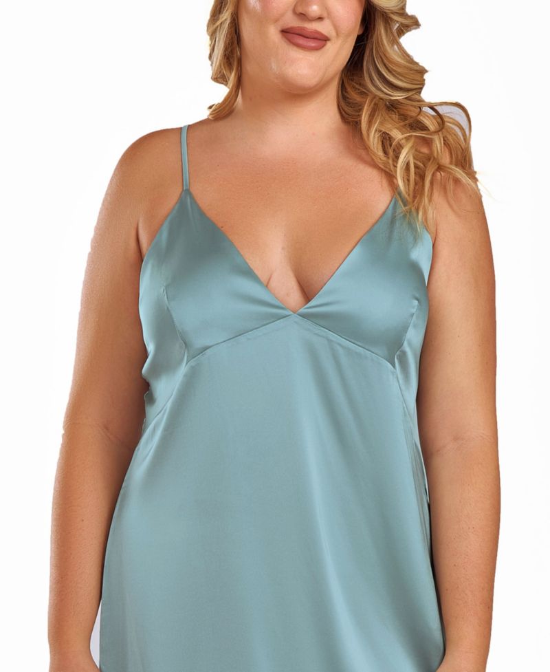 Women's Soft Cup Satin Long Sage Gown