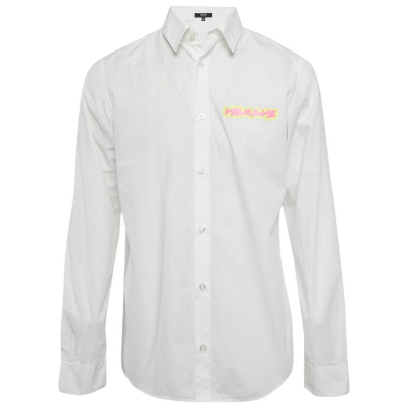 Men's White Cotton Logo Printed Shirt