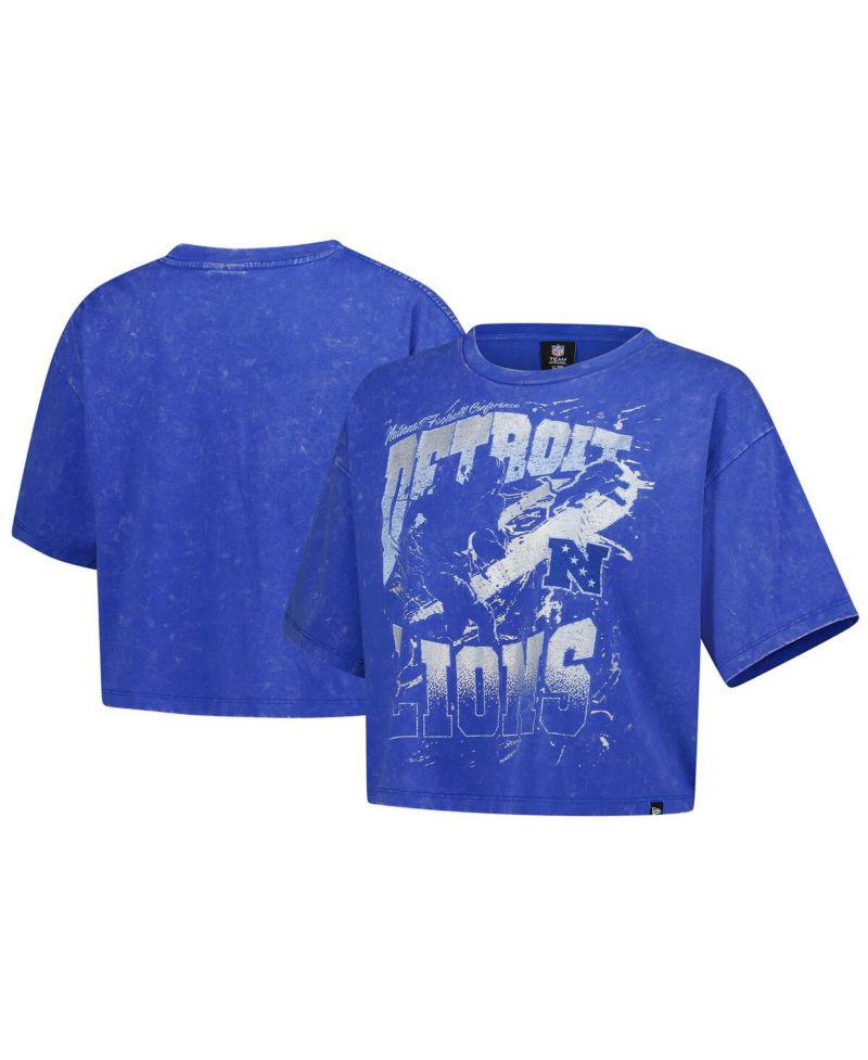 Women's Blue Detroit Lions Cropped Boxy Sport Classics Mineral Wash T-Shirt