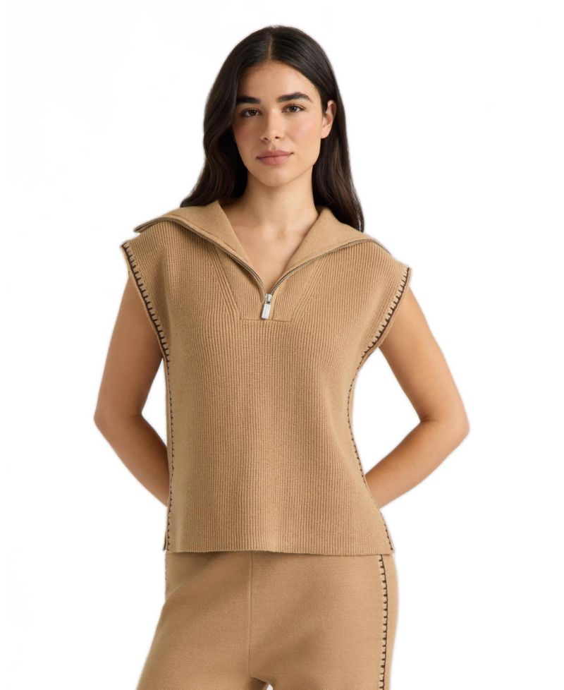 Women's Half-Zip Sweater with Embroidery Stitch