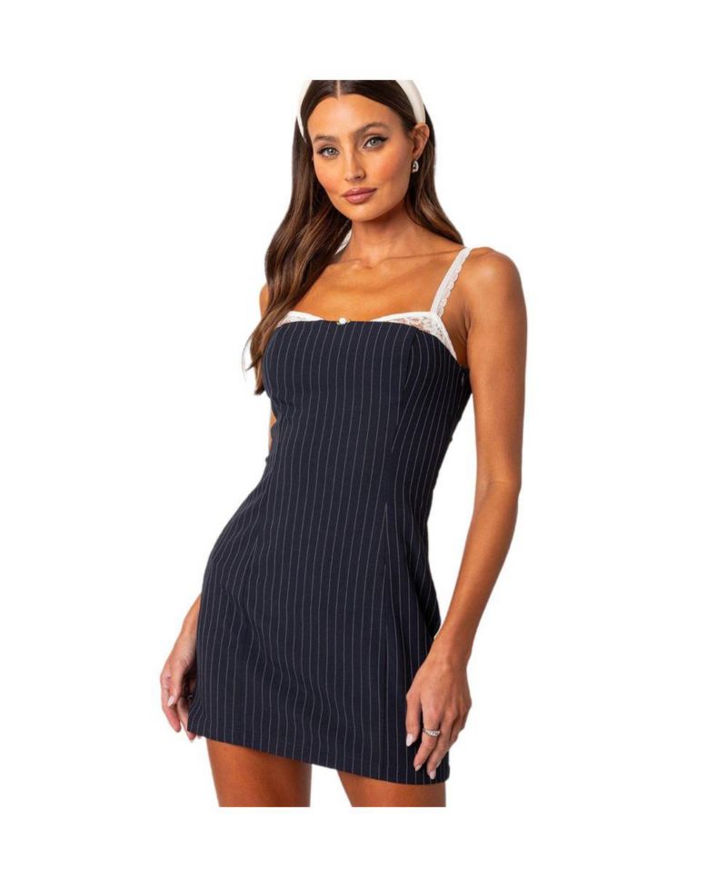 Women's Pinstripe bra detail mini dress