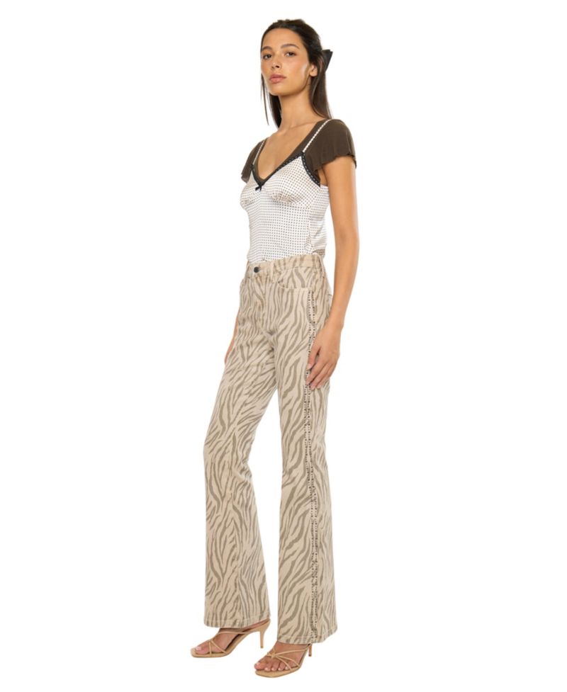 Women's USA Juniors' High Rise Zebra Print Flare Jeans