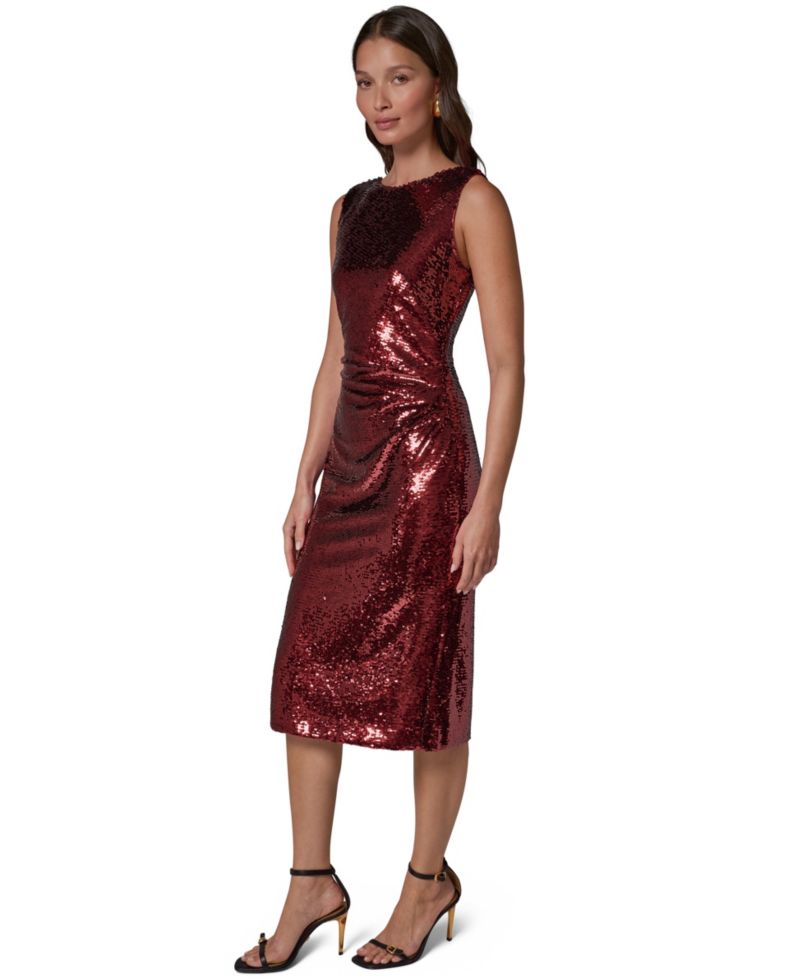 Women's Sequin-Embellished Scoop-Back Boat-Neck Dress