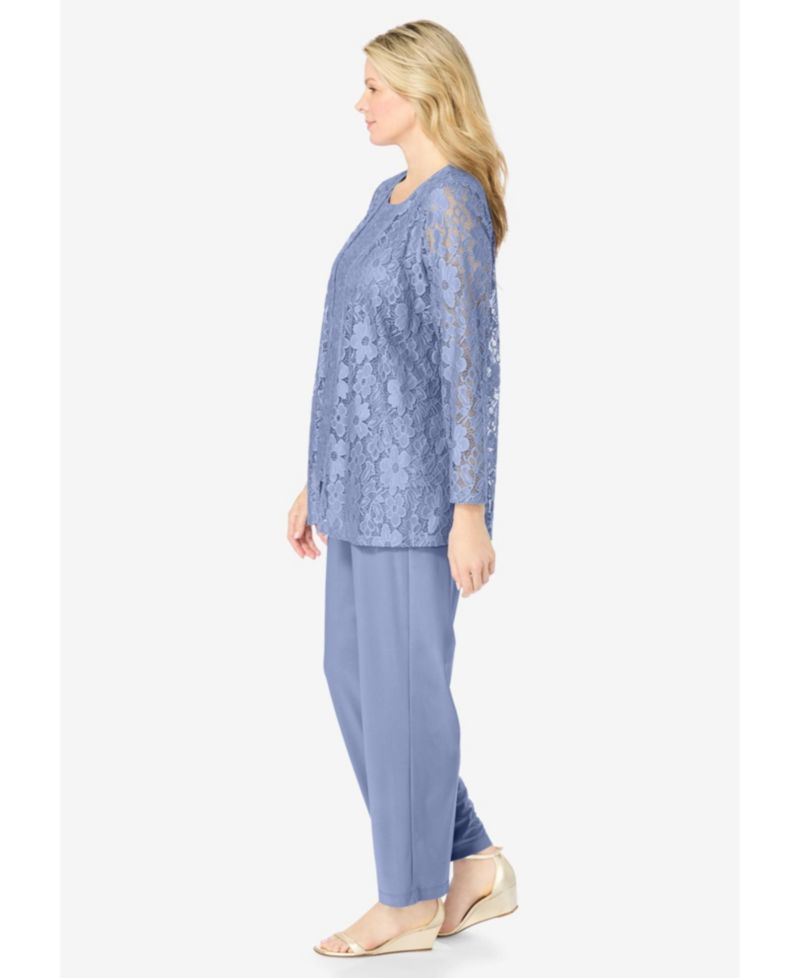 Plus Size 3-Piece Lace Jacket/Tank/Pant Set