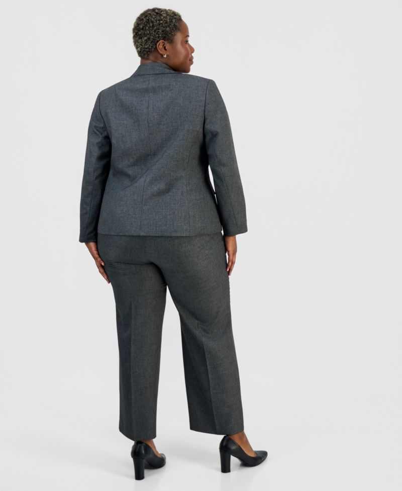 Plus Size Four-Pocket Jacket & Fly-Front Wide-Leg Pants Suit